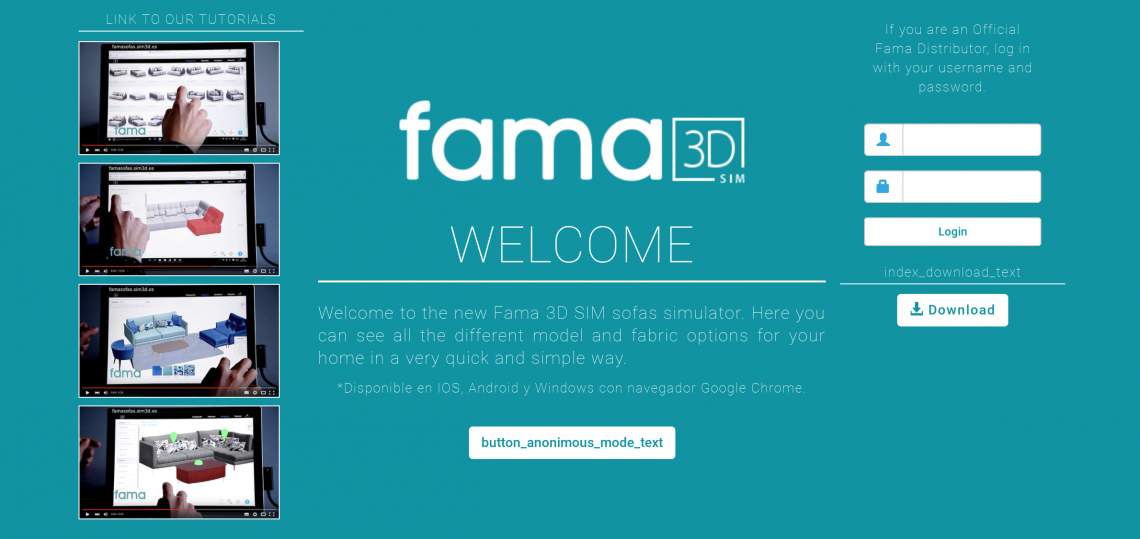 Fama 3d simulator welcome page